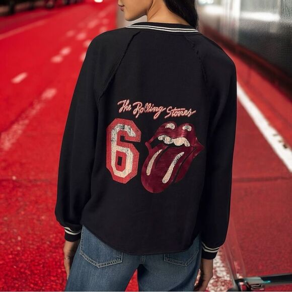 NWT Anthropologie PILCRO Rolling Stones V-Neck Sweatshirt L - Picture 1 of 11